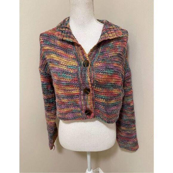 Urban Outfitters Sweaters - Urban Outfitters BDG - Collared Knit Cardigan Crop Top in Multicolor Size M